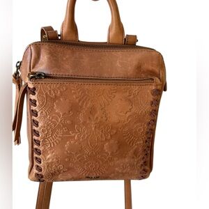 The Sak Loloya leather embossed mini backpack light brown